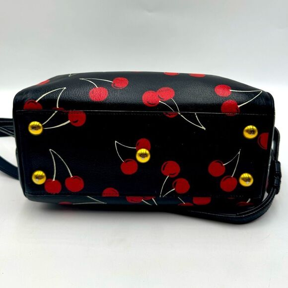 Auth Saint Laurent Calfskin Cherry Print 2way Classic Baby Duffle Bag Black Red - Picture 5 of 15